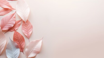 Leaves background in Aesthetic minimalism style. Soft pastel and neutral colors elements for social media. Elegant premium design with blush pink minimal style. Touch of sophistication to any project