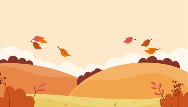 Autumn landscape with flling leaves animation