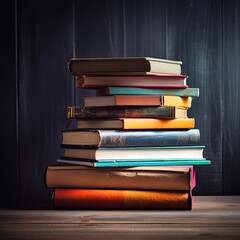 Fototapeta premium Pile of books on wooden background. Back to school concept.