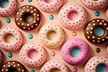 Fototapeta premium Colorful 3d donuts simple pattern background