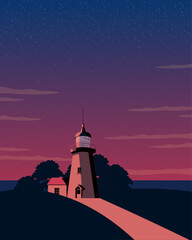 Lighthouse, night landscape, vertical banner, poster