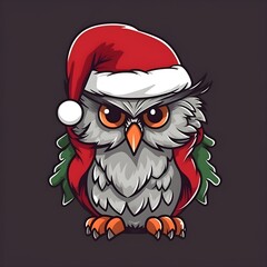 Owl mascot in red santa hat