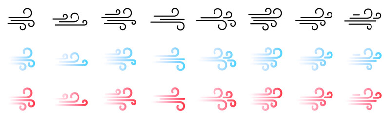 Blowing air lines icon. Blue and red weather symbol set png