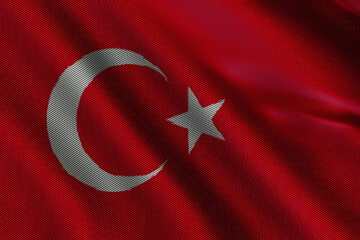3d illustration flag of Turkey. Close up waving flag of Turkey.