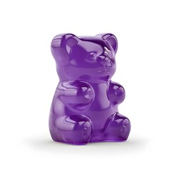 Violet gummy bear isolated on white background