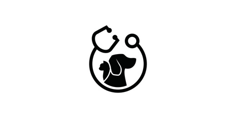 Obraz premium dog and cat stethoscope logo design. vector design illustration of dog and cat element symbols with love. pet care white linear style. logo for pets
