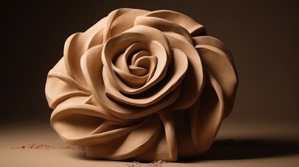 Generative AI, antique sculpture flowers made of clay, muted neutral colors, 3d style ceramic statue	
