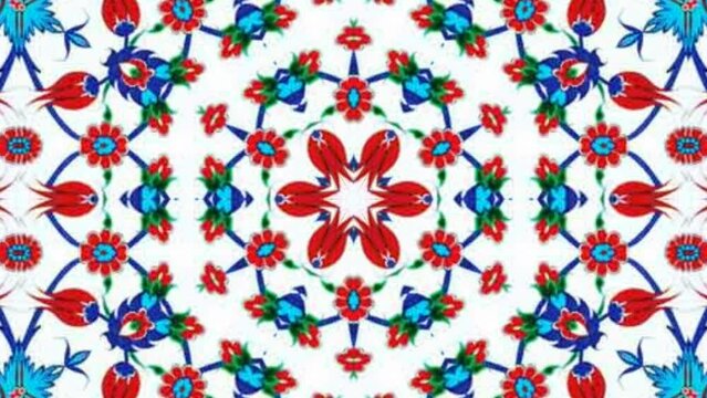 Ottoman Turkish Nicea Tile design Kaleidoscopic digitaly generated video