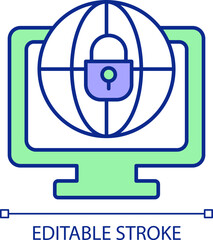 2D editable international cybersecurity icon representing cyber law, isolated vector, thin line illustration.