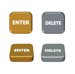 3D button enter or delete sign icon gold silver style