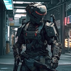 rendering Futuristic cyborg soldier in the