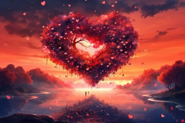 Red Horizon Serene Sunset Landscape