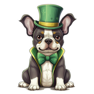Cute French Bulldog St Patrick Clipart Illustration