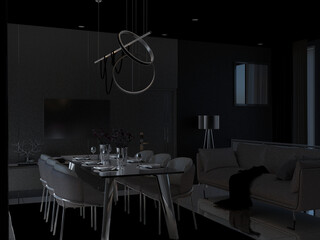 3d rendering,3d illustration, Interior Scene and Mockup,dinning room in the mock up,white wall.
 - obrazy, fototapety, plakaty
