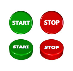 3D button start or stop sign icon green and red color