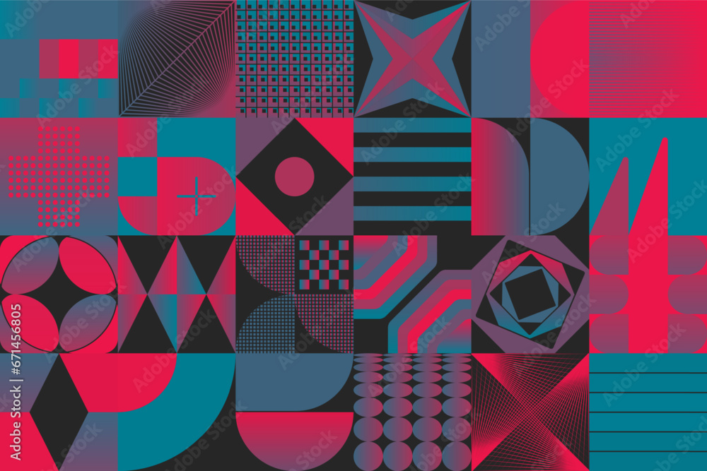 Poster bizarre gradient vector seamless pattern graphics with abstract geometric shapes and geometry forms