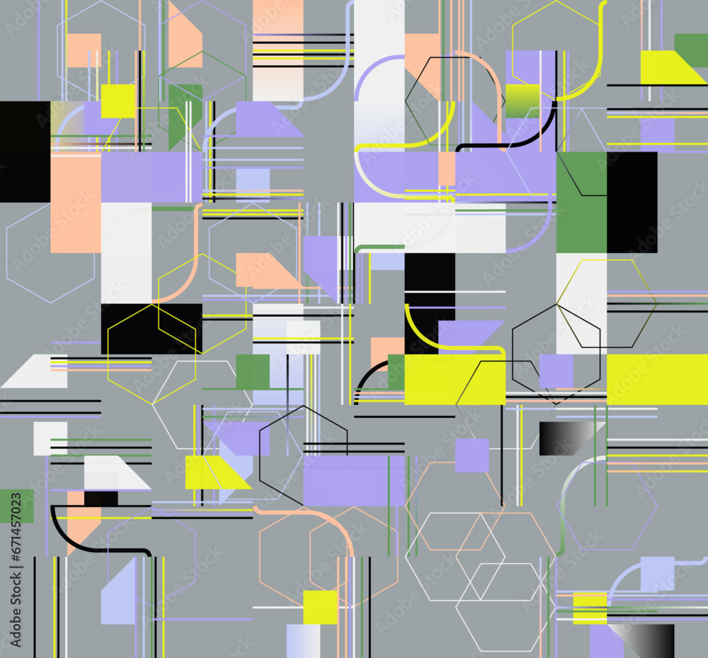 Poster digital collage graphics pattern made with generative art elements and vector geometric shapes