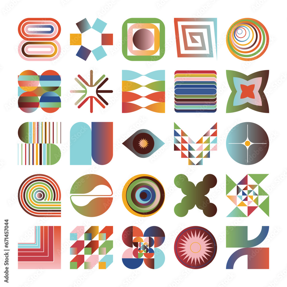 Poster modern vector graphics collection of various geometric shapes and abstract forms
