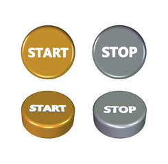 Fototapeta na wymiar 3D button start or stop sign icon gold silver style