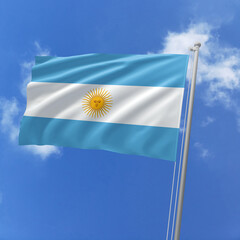 Argentina flag fluttering in the wind on sky.