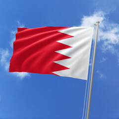 Bahrain flag fluttering in the wind on sky.