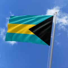 Bahamas flag fluttering in the wind on sky.