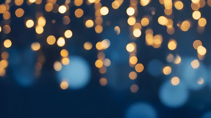 Fotobehang holiday illumination and decoration concept - christmas garland bokeh lights over dark blue background © Planetz