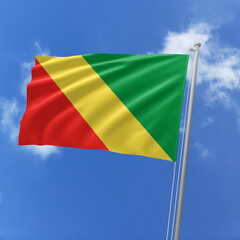 Congo flag fluttering in the wind on sky.