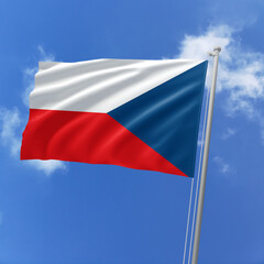 Czech Republic flag fluttering in the wind on sky.