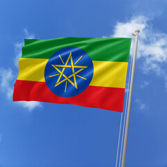 Ethiopia flag fluttering in the wind on sky.