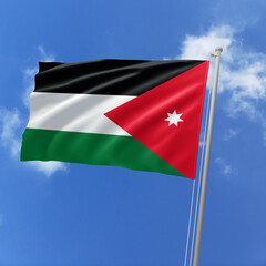 Jordan flag fluttering in the wind on sky.