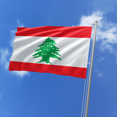 Lebanon flag fluttering in the wind on sky.