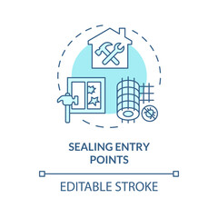 Fototapeta premium 2D editable blue sealing entry points icon, monochromatic isolated vector, integrated pest management thin line illustration.
