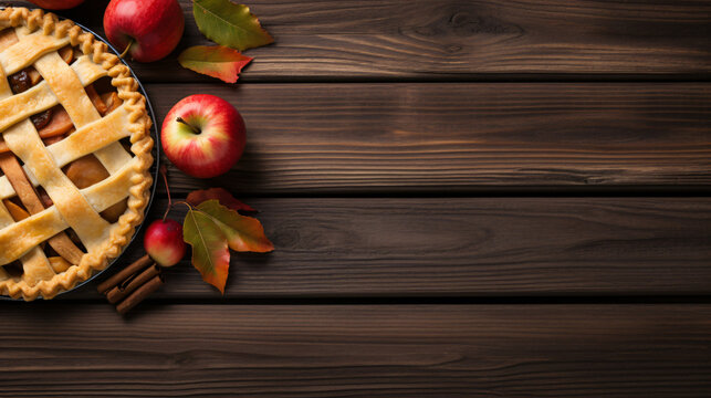 Homemade autumn apple pie bottom border.