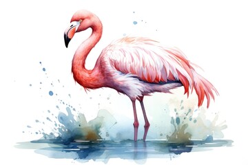 cartoon watercolor flamingo character on white background