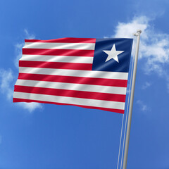 Liberia flag fluttering in the wind on sky.