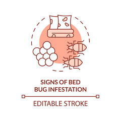 2D editable red signs of bed bug infestation icon, monochromatic isolated vector, integrated pest management thin line illustration.