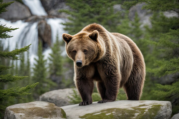 Close-up of a brown bear standing on a cliff