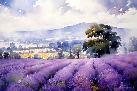 Serenity and Tranquility in Lavender Fields with Hot Air Balloons and Small Barns