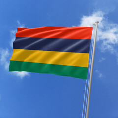 Mauritius flag fluttering in the wind on sky.