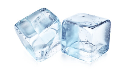 Obraz premium Two ice cubes, isolated on transparent background, png