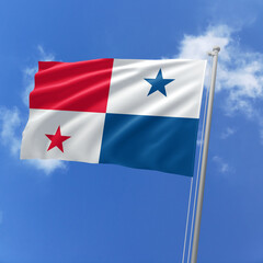 Panama flag fluttering in the wind on sky.