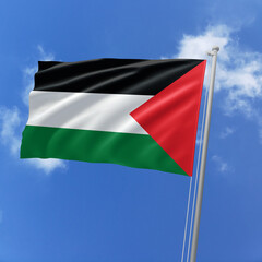 Palestine flag fluttering in the wind on sky.