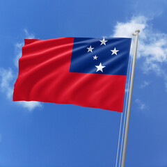 Samoa flag fluttering in the wind on sky.