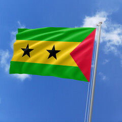 Sao tome and Principe flag fluttering in the wind on sky.