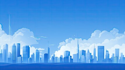 Cityscape Blue and White Background - Simple Flat Illustration Vector Wallpaper - Animated City Landscape Backdrop with Empty Copy Space for Text and Advertising created with Generative AI Technology - obrazy, fototapety, plakaty