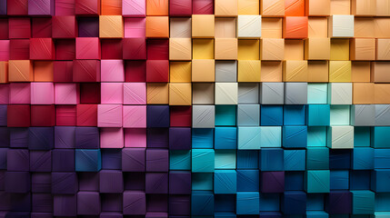 Colorful background of wooden blocks. A Spectrum of multi colored wooden blocks aligned. Background or cover for something creative or diverse. Colorful wooden blocks aligned. 3d render