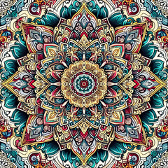 Colorful mandala background ornamental, arabesque style With Golden Arabesque Pattern Style. Decorative Mandala Ornament For Print, Brochure, Banner, Cover, Poster, Invitation Card, ai, ai generated