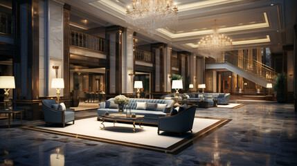 Hotel lobby with an elegant interior design.