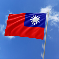 Taiwan flag fluttering in the wind on sky.